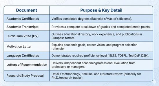 DAAD Scholarship Documents Checklist Table
