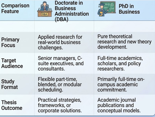 DBA vs. PhD in Business Table