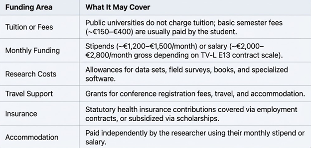 How Much Does a Fully Funded PhD Program in Germany Cover Table?
