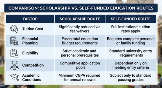 University Scholarships in Dubai vs Self Funded Study Table