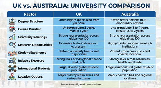 UK vs Australia University Comparison Table