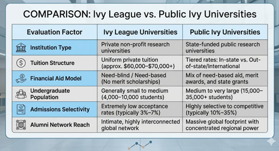 US University Comparison at a Glance